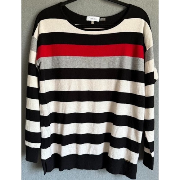 Calvin Klein Sweaters - Calvin Klein Sweater Women Medium Striped Multicolor Long Sleeve Scoop Neck‎